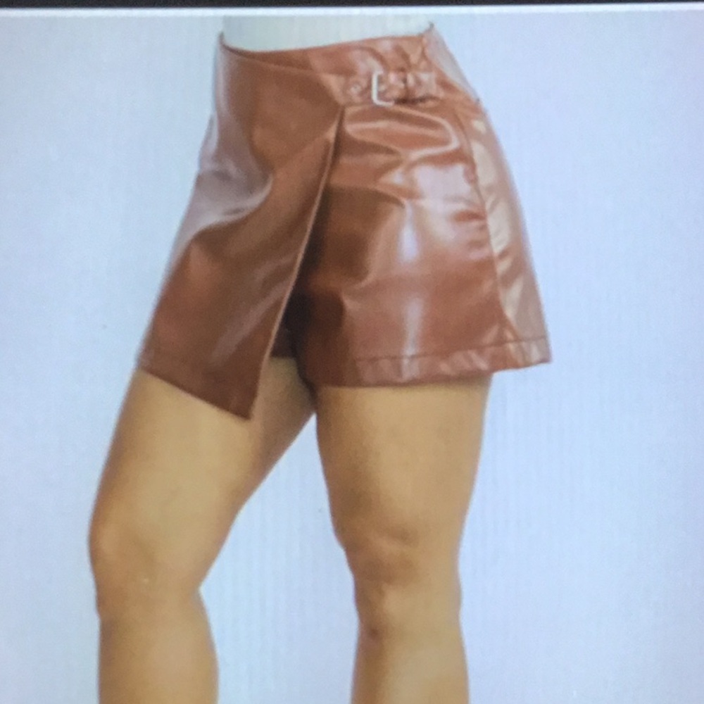Brown Faux Leather Women's Shorts